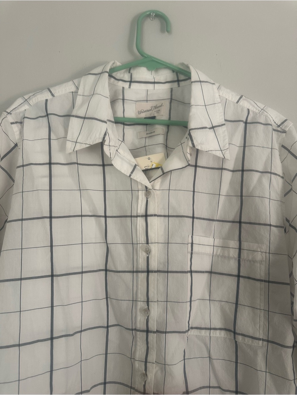 Universal Thread White Button-Down with Navy Windowpane Check